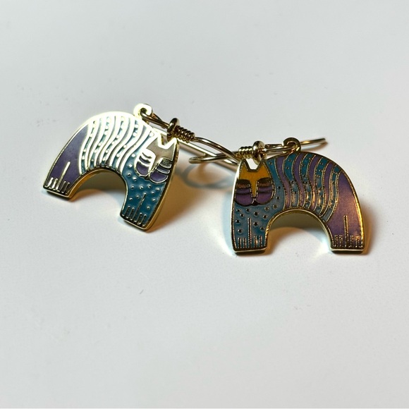 Vintage Laurel Burch Mr. Jio’s Cat Enamel Dangle Cat Earrings, Goldtone VTG Cats - Picture 4 of 16